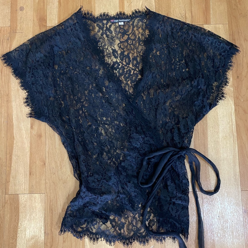 Beautiful and delicate black lace wrap top